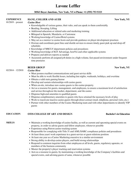 casino host resume